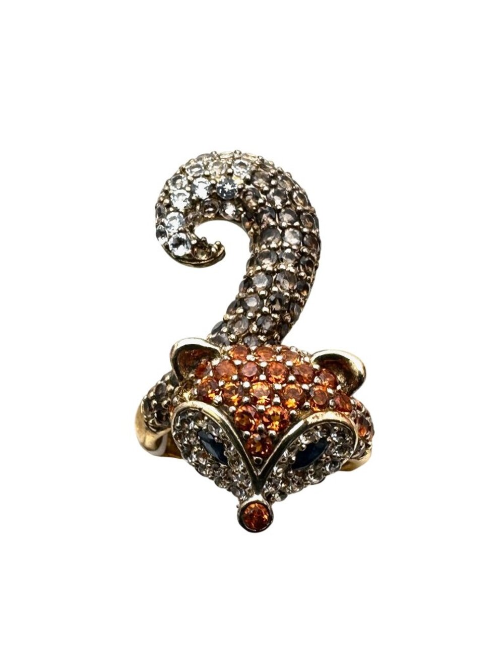 Multi Gemstone Fox Gold Plated Sterling Silver Ring Size 6